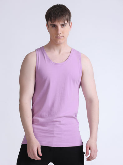 Super Combed COTTON RICH Solid Performance Gym Vests- LILAC