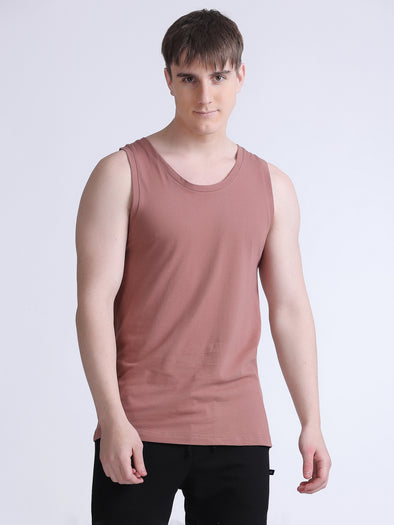 Super Combed COTTON RICH Solid Performance Gym Vests-Rust