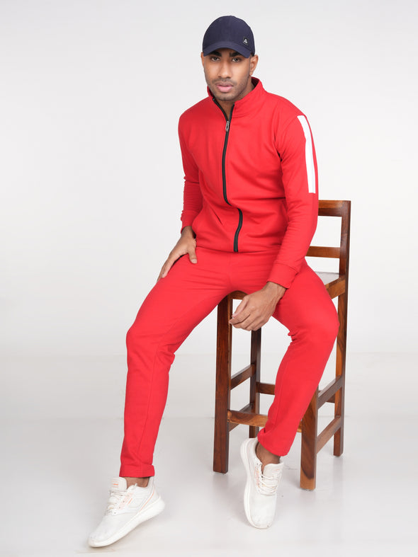 Cotton Fleece Track Suit : RED & WHITE