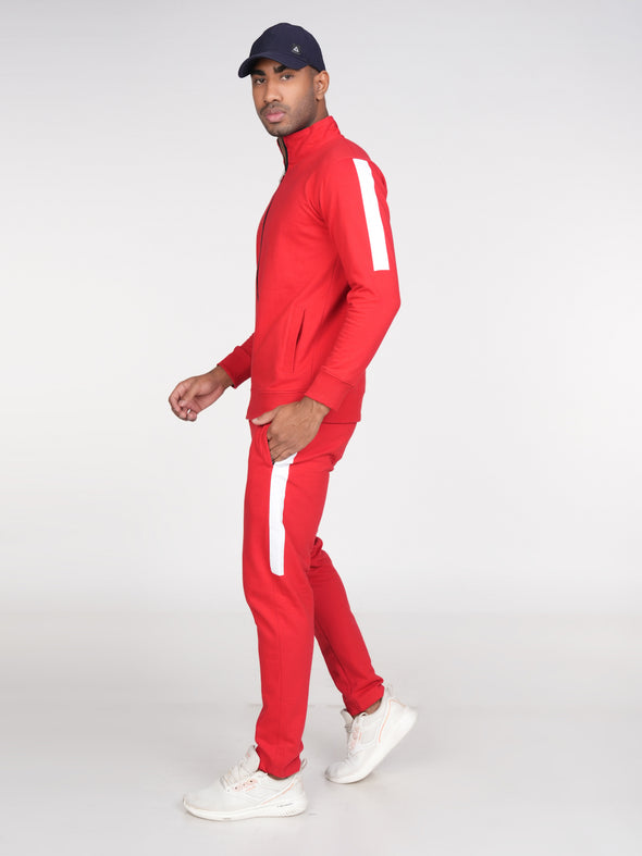 Cotton Fleece Track Suit : RED & WHITE