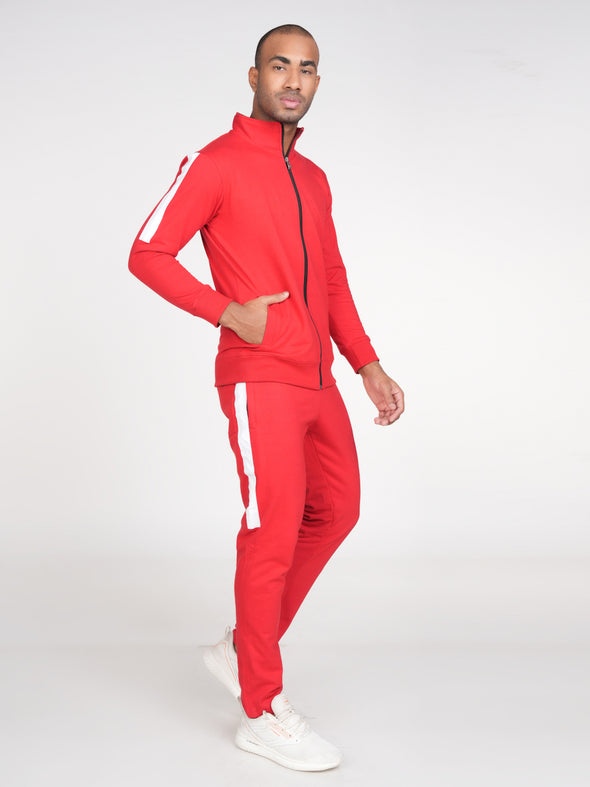 Cotton Fleece Track Suit : RED & WHITE