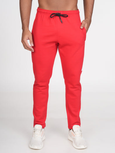 Cotton Fleece Designer Track Pants : Red & White