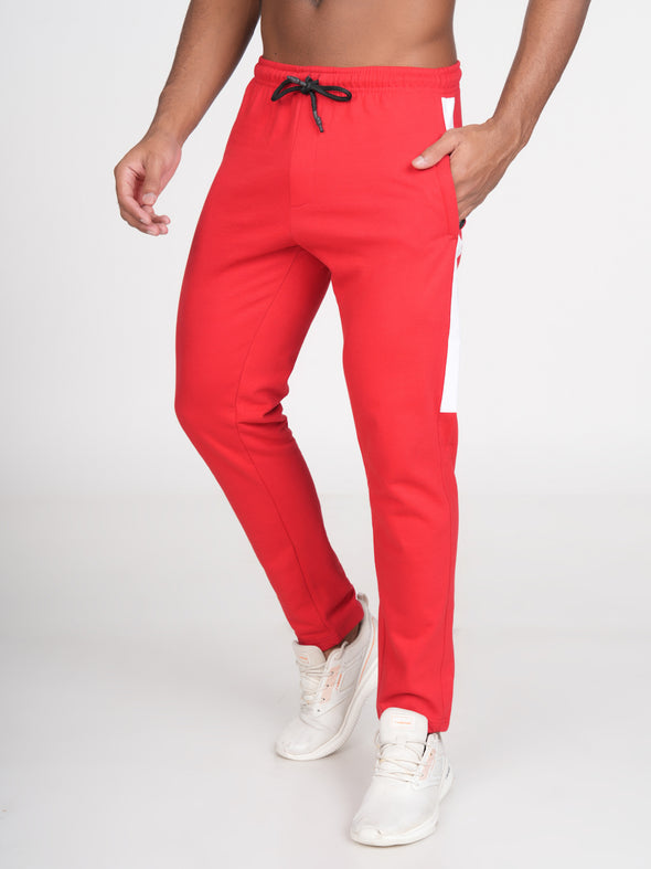 Cotton Fleece Designer Track Pants : Red & White