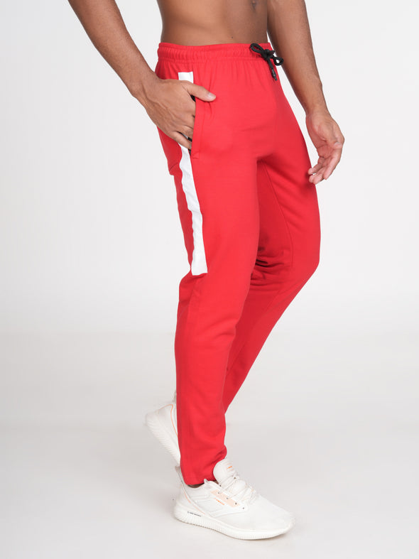 Cotton Fleece Designer Track Pants : Red & White