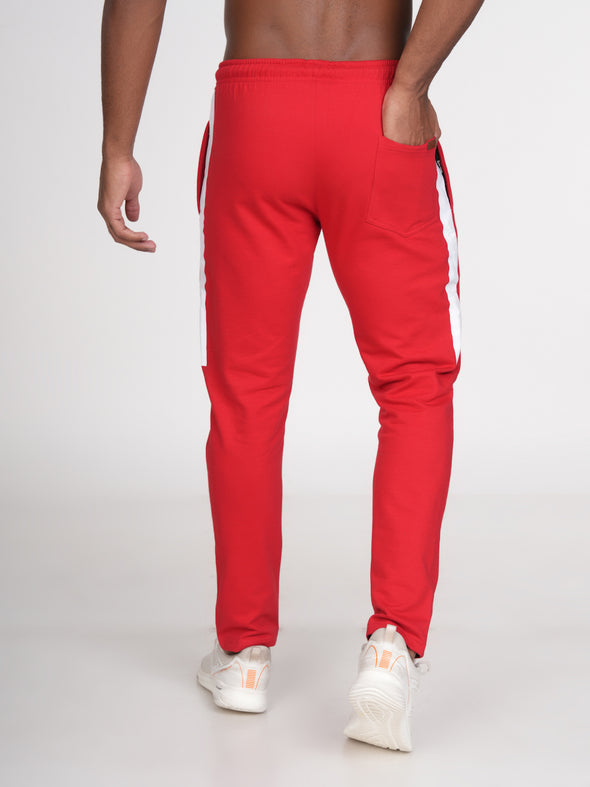 Cotton Fleece Designer Track Pants : Red & White