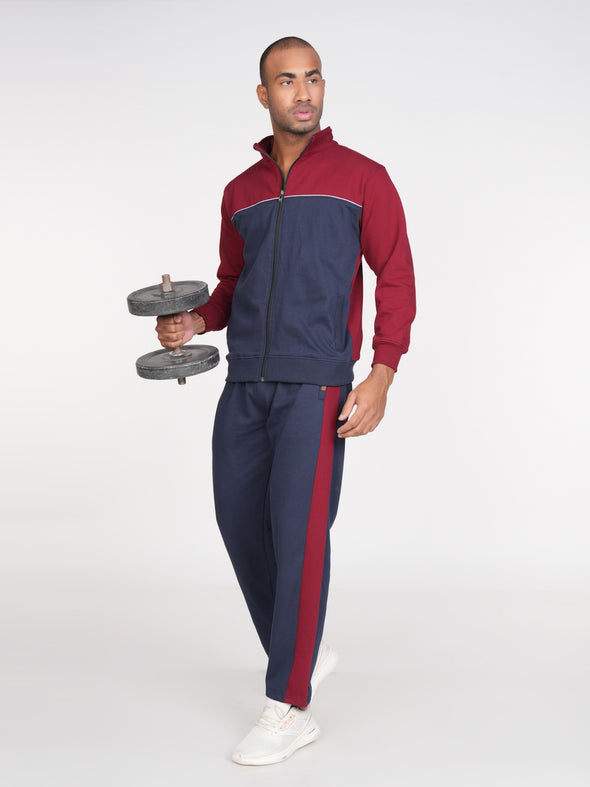 Cotton Fleece Designer Track Pants : Navy & Maroon