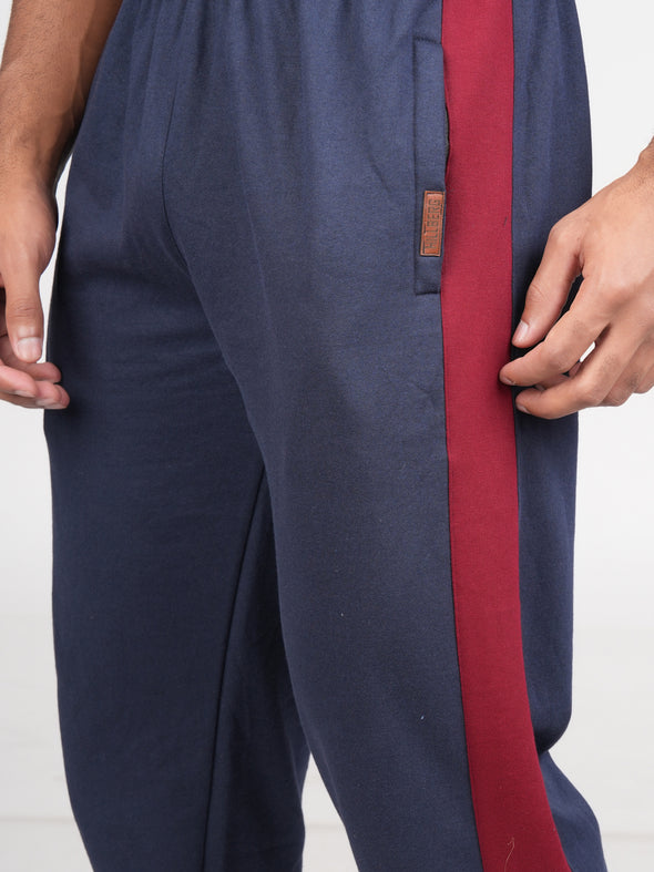 Cotton Fleece Designer Track Pants : Navy & Maroon