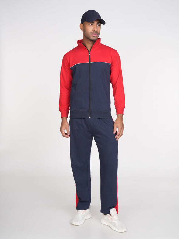 Cotton Fleece Track Suit : Red & Navy