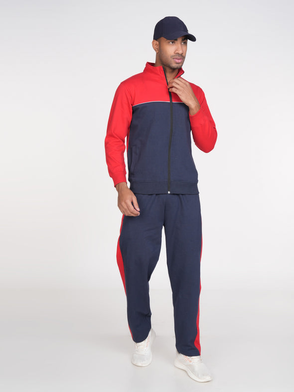 Cotton Fleece Track Suit : Red & Navy