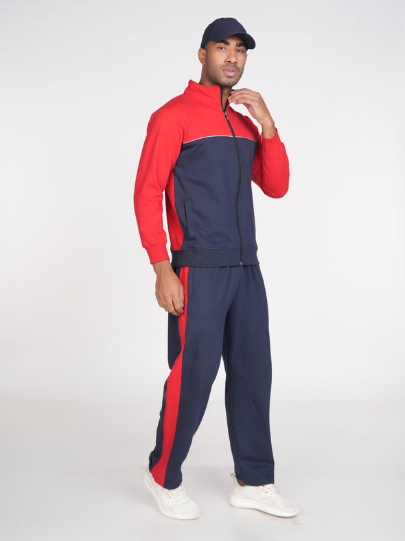 Cotton Fleece Track Suit : Red & Navy