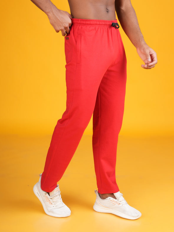 Cotton Fleece Track Pants : RED