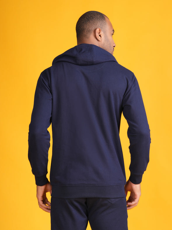 All Weather Solid Men Zip Through Hoodie: BLUE