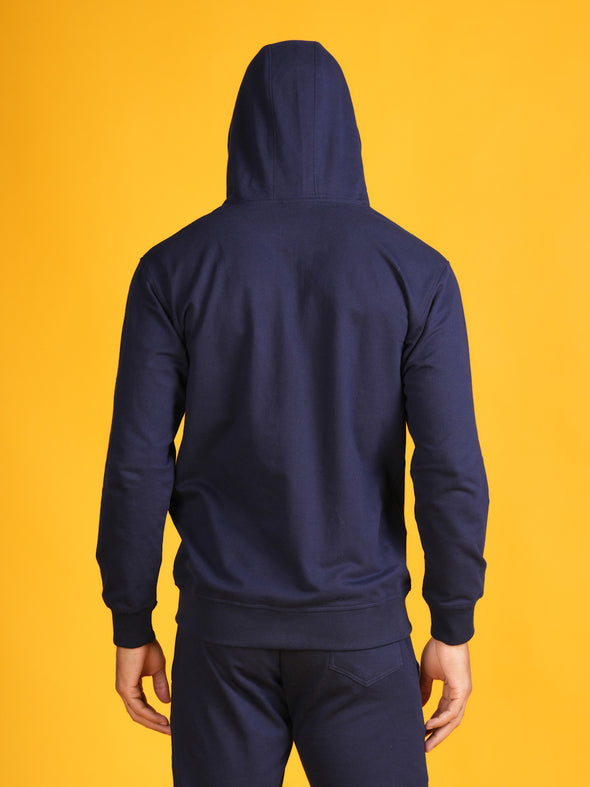 All Weather Solid Men Zip Through Hoodie: BLUE