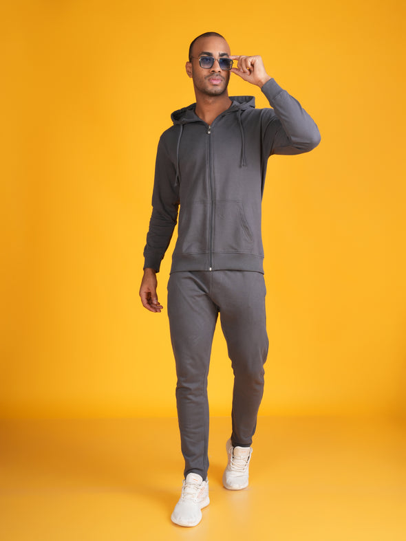 Zip Through Hoddie Co-ord Set: Steel Grey