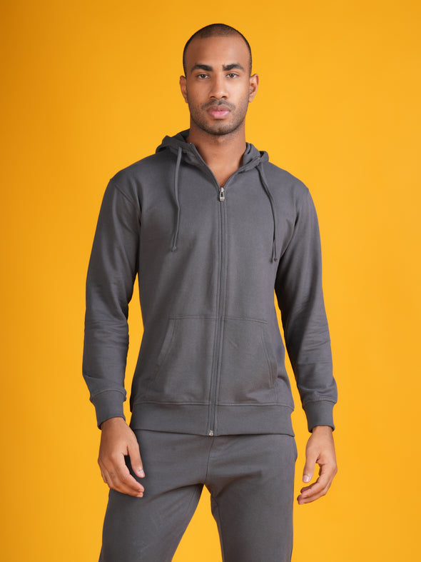 All Weather Men Zip Through Hoodie : Steel Grey