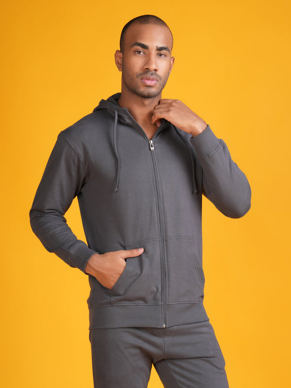 All Weather Men Zip Through Hoodie : Steel Grey