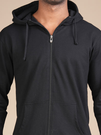 Solid Zip Through Hoodie Co-ord Set: BLACK