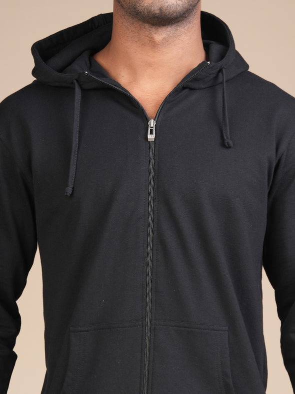 All Weather Solid Men Zip Through Hoodie: Black