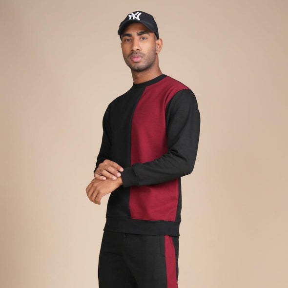 Cotton Fleece Maroon & Black Co-ord Set