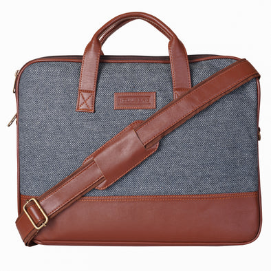 Unisex Jute & Leather Laptop Bag With Detachable Strap