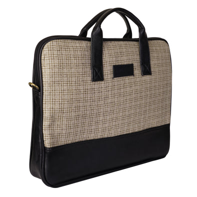 Unisex Jute & Leather Laptop Bag With Detachable Strap